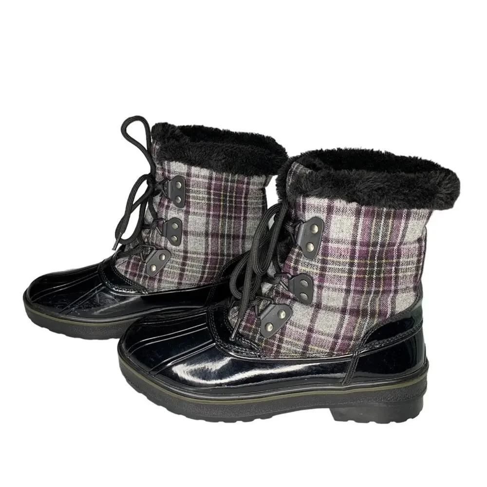 Bass Heritage Collection Winter Snowbird Boots Black Gray Purple Plaid S… - Picture 4 of 16